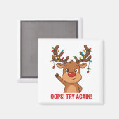 Cute Reindeer Oops Try Again Encouragement Magnet マグネット (正面/裏面)