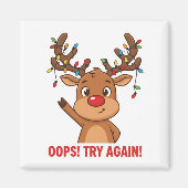 Cute Reindeer Oops Try Again Encouragement Magnet マグネット (正面)