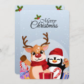 Cute Reindeer & Penguin with Christmas Gifts シーズンカード (正面/裏面)