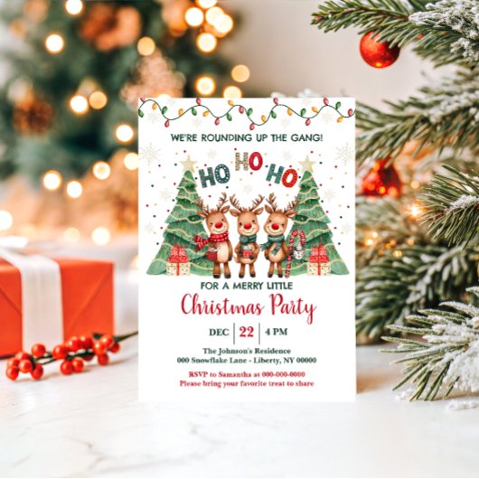 Cute Reindeer Rounding Up the Gang Christmas Party 招待状