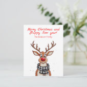 Cute reindeer Rudolph christmas  Holiday Postcard シーズンカード (スタンド正面)
