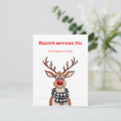 Cute reindeer Rudolph christmas wishes Postcard シーズンカード (スタンド正面)