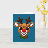 Cute Reindeer Rudolph Crochet Xmas Pajamas Holiday カード (黄色い花)