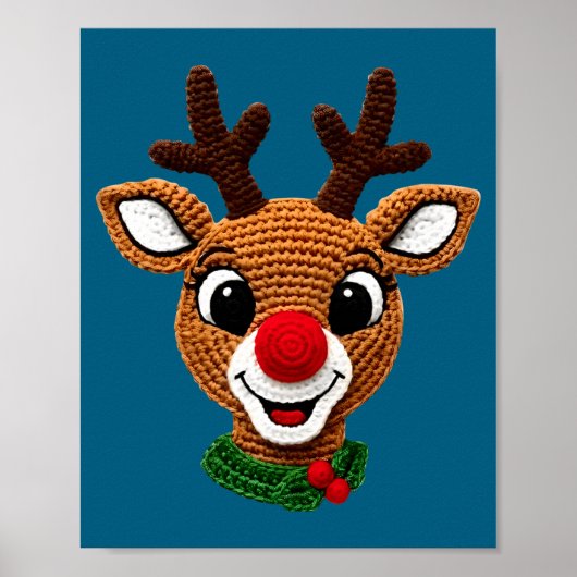 Cute Reindeer Rudolph Crochet Xmas Pajamas Holiday ポスター (正面)