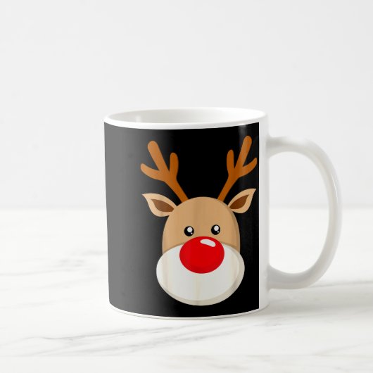 Cute Reindeer Rudolph Red Nose Christmas Antlers コーヒーマグカップ (右)