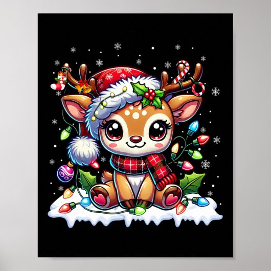Cute Reindeer Santa Christmas Xmas Girls Women Kid ポスター (正面)