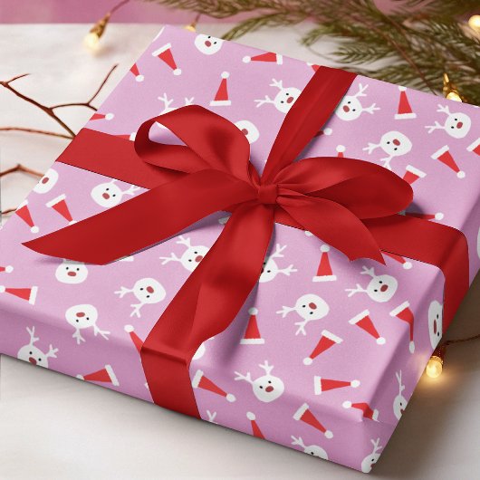 Cute Reindeer Santa Hat Modern Christmas Pattern ラッピングペーパー