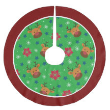 Cute Reindeer & Snowflake Christmas Tree Skirt 