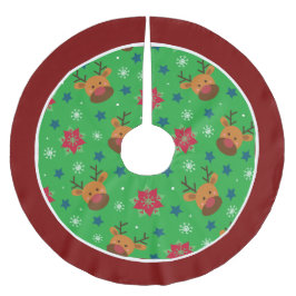 Cute Reindeer & Snowflake Christmas Tree Skirt  ブラッシュドポリエステルツリースカート