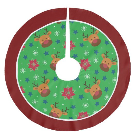 Cute Reindeer & Snowflake Christmas Tree Skirt  ブラッシュドポリエステルツリースカート (正面)