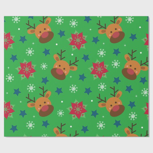 Cute Reindeer & Snowflake Christmas Wrapping Paper ラッピングペーパー (フラット)
