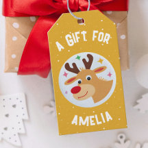 Cute Reindeer Snowflakes Kid`s Name Christmas