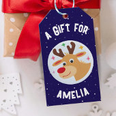 Cute Reindeer Snowflakes Kid`s Name Christmas ギフトタグ