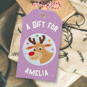 Cute Reindeer Snowflakes Kid`s Name Christmas  ギフトタグ