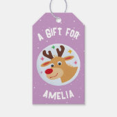 Cute Reindeer Snowflakes Kid`s Name Christmas  ギフトタグ (正面)