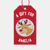 Cute Reindeer Snowflakes Kid`s Name Christmas  ギフトタグ (正面)