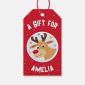 Cute Reindeer Snowflakes Kid`s Name Christmas  ギフトタグ (裏面)