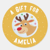 Cute Reindeer Snowflakes Kid`s Name Christmas  ラウンドシール (正面)