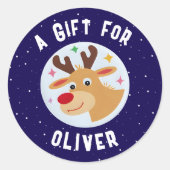 Cute Reindeer Snowflakes Kid`s Name Christmas  ラウンドシール (正面)