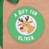 Cute Reindeer Snowflakes Kid`s Name Christmas  ラウンドシール