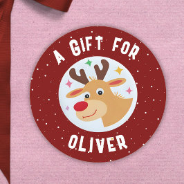 Cute Reindeer Snowflakes Kid`s Name Christmas  ラウンドシール