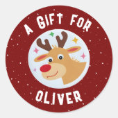 Cute Reindeer Snowflakes Kid`s Name Christmas  ラウンドシール (正面)