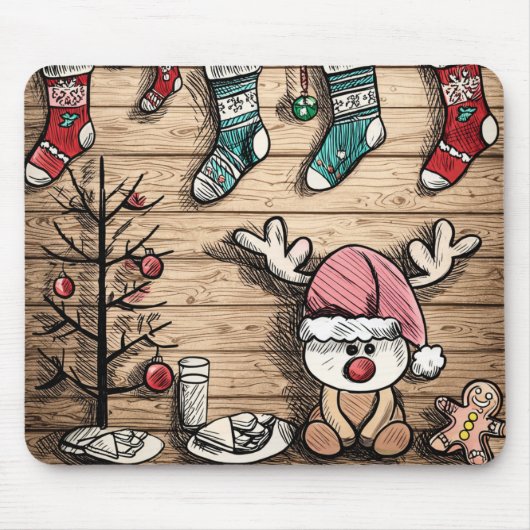 Cute Reindeer Stockings Christmas Mousepad マウスパッド (正面)