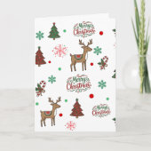Cute Reindeer & Tree Merry Christmas Holiday Card カード (正面)