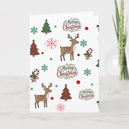 Cute Reindeer & Tree Merry Christmas Holiday Card カード (正面)