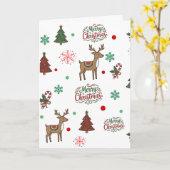 Cute Reindeer & Tree Merry Christmas Holiday Card カード (黄色い花)