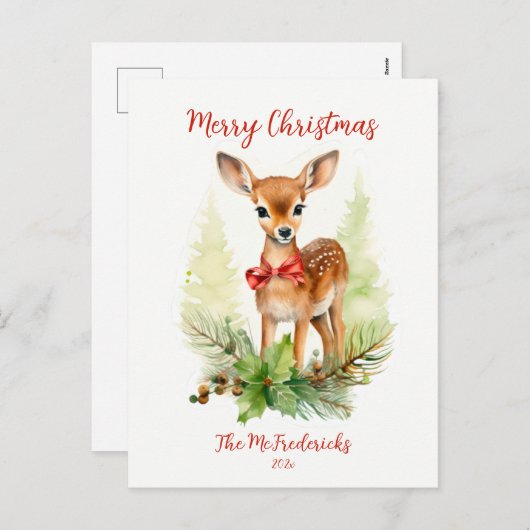Cute Reindeer Vintage Christmas Postcard シーズンポストカード (正面/裏面)
