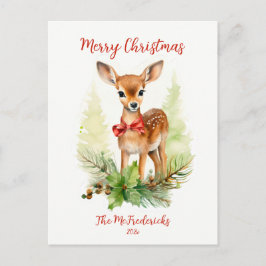 Cute Reindeer Vintage Christmas Postcard シーズンポストカード