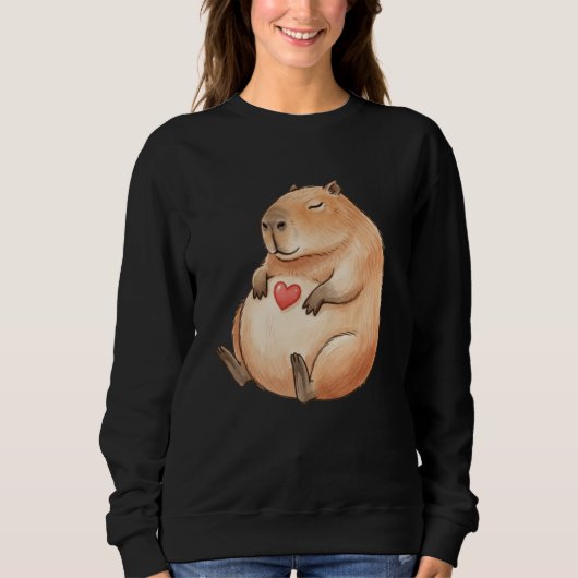 Cute Relaxed Capybara Valetntines Day Kawaii Heart スウェットシャツ (正面)