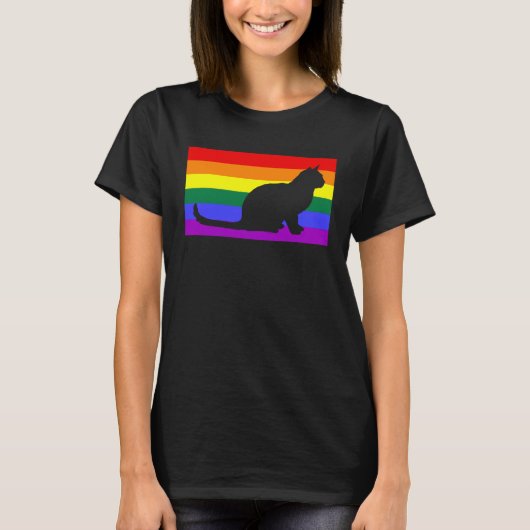 Cute Rescue Cat Love LGBTQ Gay Pride Flag Queer Tシャツ (正面)