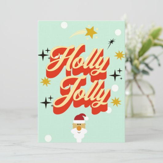 Cute Retro 50s Typography Holly Jolly Christmas Ca 招待状 (スタンド正面)