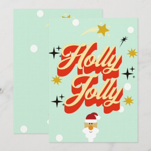 Cute Retro 50s Typography Holly Jolly Christmas Ca 招待状 (正面/裏面)
