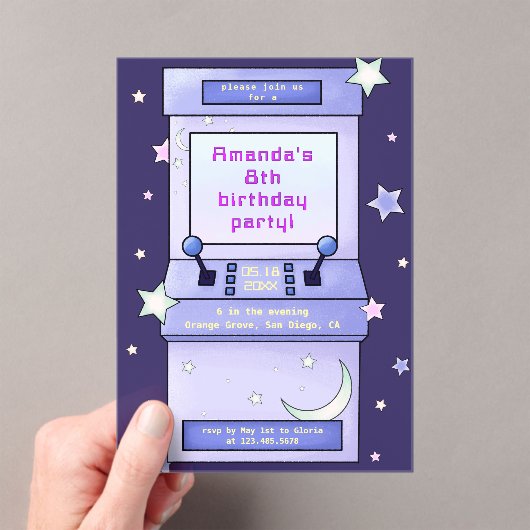 Cute Retro Arcade Game Kids Birthday アクリル招待状 (インサイチュ (ポータブル))