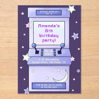 Cute Retro Arcade Game Kids Birthday アクリル招待状