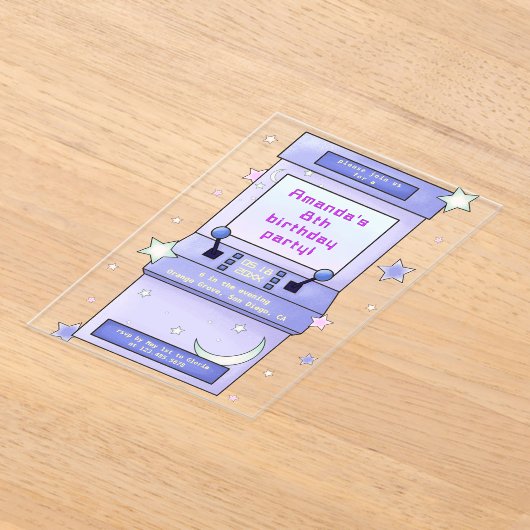 Cute Retro Arcade Game Kids Birthday アクリル招待状 (レイダウン)