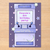 Cute Retro Arcade Game Kids Birthday アクリル招待状 (正面)