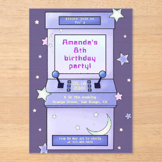 Cute Retro Arcade Game Kids Birthday アクリル招待状