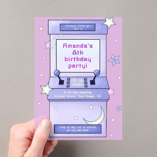 Cute Retro Arcade Game Kids Birthday アクリル招待状 (インサイチュ (ポータブル))