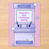 Cute Retro Arcade Game Kids Birthday アクリル招待状 (正面)