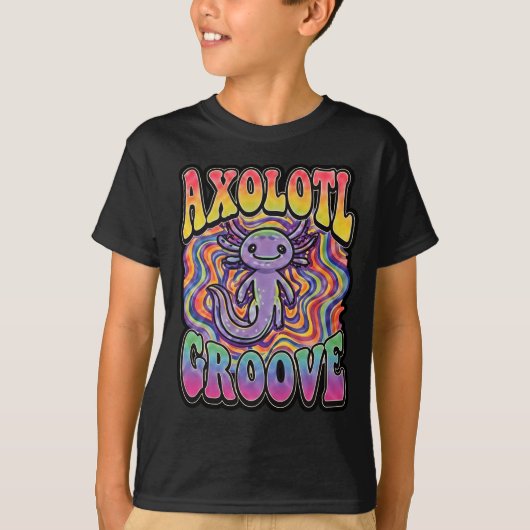 Cute Retro Axolotl Groove life is good rainbow Tシャツ (正面)