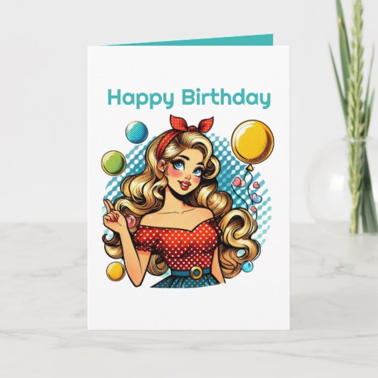 Cute retro Birthday lady party カード (正面)