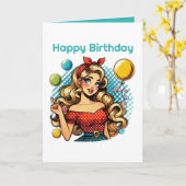 Cute retro Birthday lady party カード (黄色い花)