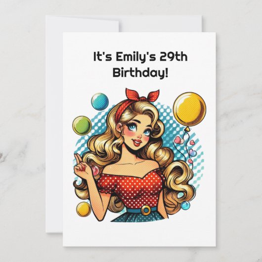 Cute retro Birthday lady party  招待状 (正面)