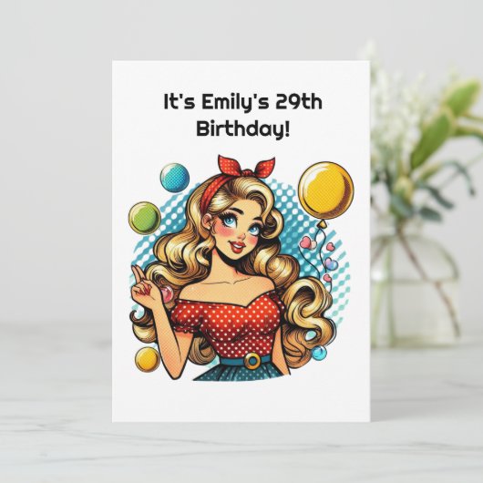 Cute retro Birthday lady party  招待状 (スタンド正面)