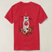 Cute Retro Black Cat Ghost Flower Fall Halloween C Tシャツ (デザイン正面)