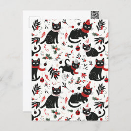 Cute Retro Black Cats Christmas Postcard シーズンポストカード